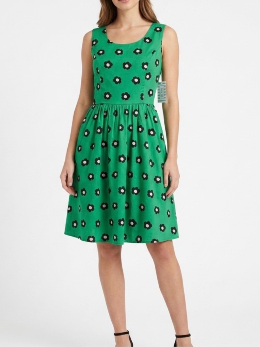 Tulip B Women XLarge Green Floral Sleeveless Fit and Flare Dress Pockets MDJD630